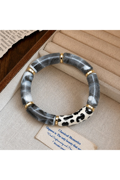 synshop Gray Black White Gold Bone Marble Patterned and Leopard Detailed Elas...