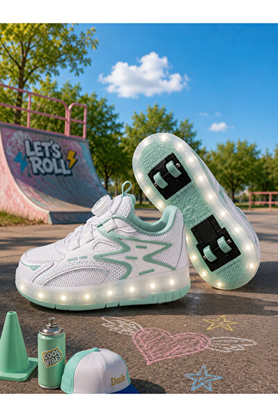 Çocuk Patenli Işıklı Spor Ayakkabı Sneakers Ortopedik Taban Yürüyüş Ayakkabısı