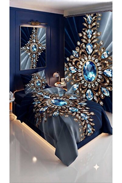 Elmas Dizayn 280*240 سم. طقم غرفة نوم بتصميم خاص مع ستارة خلفية، غطاء لحاف مف...