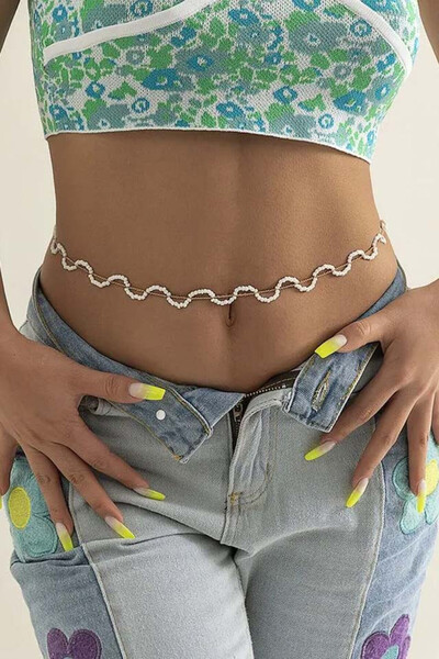 VeeShop Body chain for the waist, serpentine string of beads, attached with m...