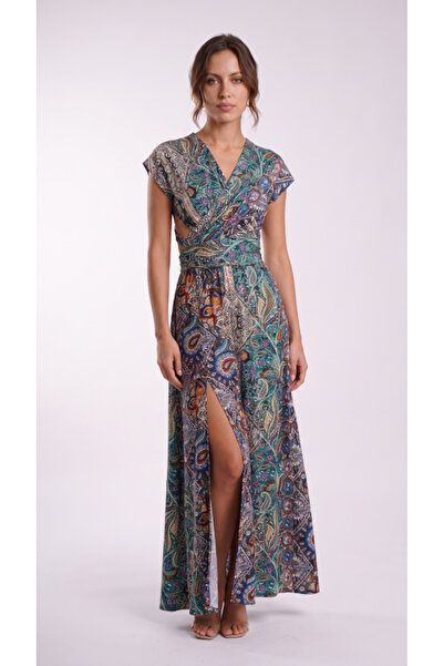 pazarella Women's long supreme dress with open shoulders, cross-over neckline...