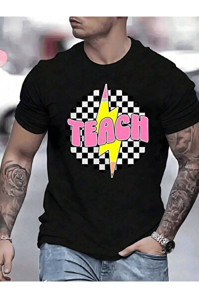 NOURAM Checkerboard Circle With Bold Yellow Lightning Bolt And Pink Teach Let...