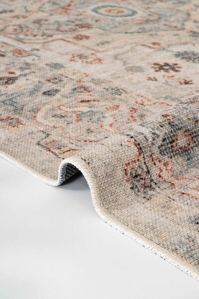 Oriente Home Arvena Serisi Retro Krem Şönil Makine Halısı Kaymaz Taban Yıkanabilir Salon Halısı 5003