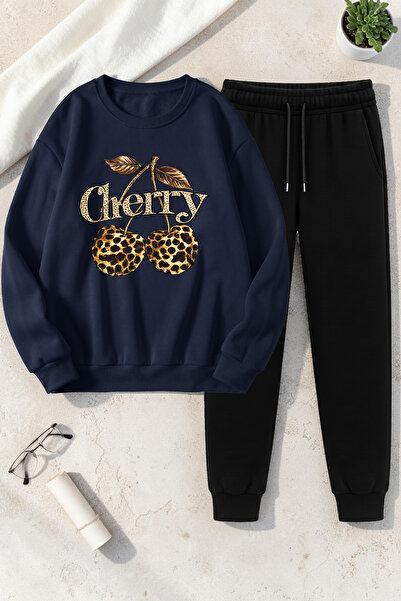 uyguntarz Unisex Leopard Patterned Cherry Design Printed Crew Neck Sweatshirt...