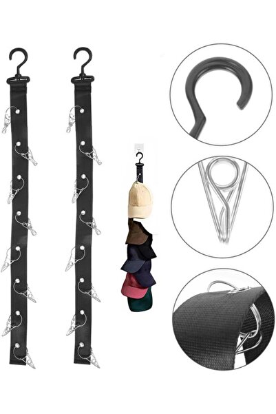 STARSTAR Two-piece hat rack with 8 clips, black