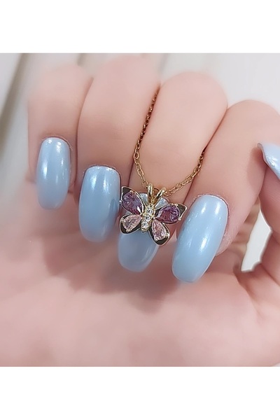 Atölye Eliz 316L Pvd Steel Crystal Stone Design Butterfly Necklace