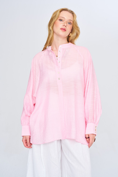 Orfeo Negro Women's High Collar Solid Color Buttoned Transparent Blouse - Shirt