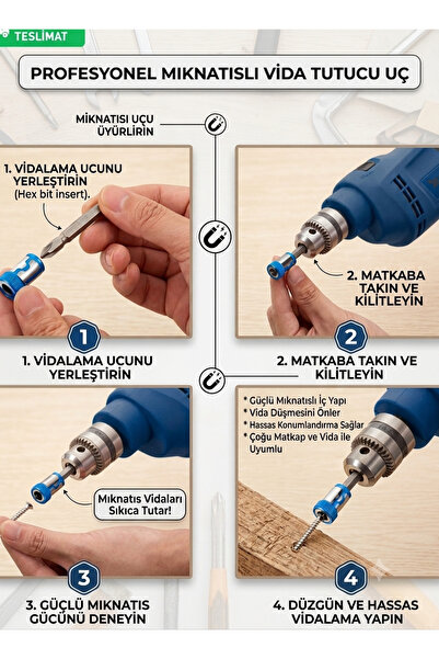 KL HOME 1 ADET -PROFESYONEL GÜÇLÜ MIKNATISLI VİDA TUTUCU UÇ İLE KOLAY VİDALAMA
