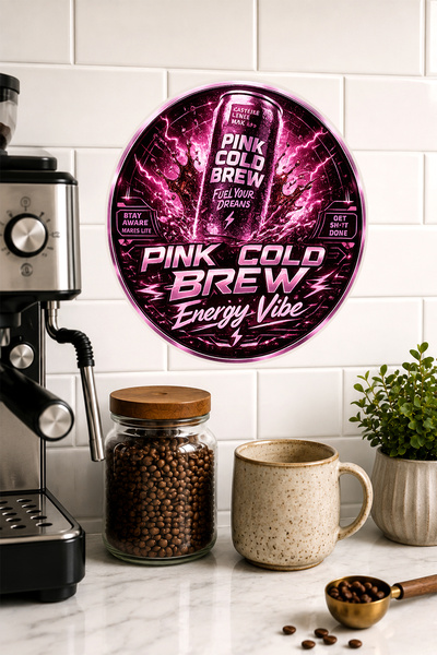 Mayeka Pink Cold Brew Energy Vibe Pink Box Coffee Round Mdf Table
