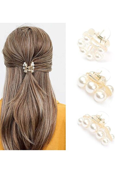 Yelajoy Hair Claw Clamp, Champagne Pearl Hair Barrettes, Medium Small Non Sli...