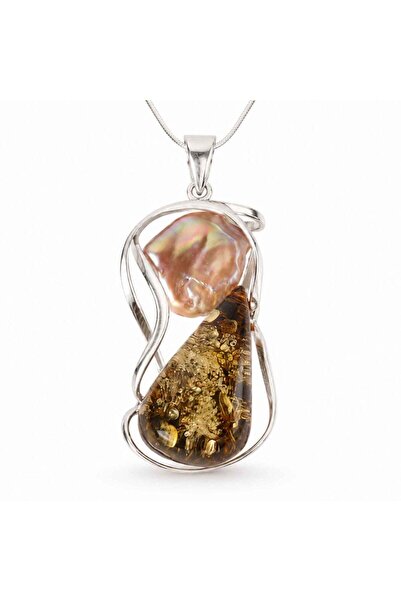 craftmystic Колие от сребро 925 с зелен кехлибар и перла – елегантност и женс...