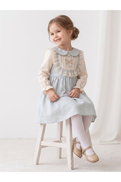 Cherrys Bebek Girl's French Lace Noble Linen Dress