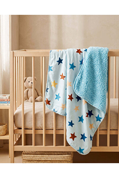 REDTAG Blue Printed Sherpa Blanket