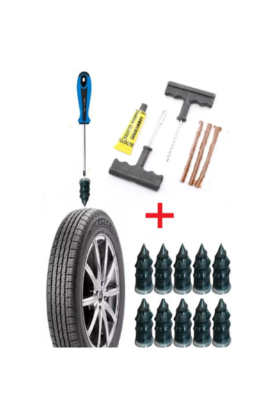 TEKNOLOJİK GARAJ 6 Parça Fitilli Lastik Tamir Kiti + 10'lu Kauçuk Tamir Vidas...