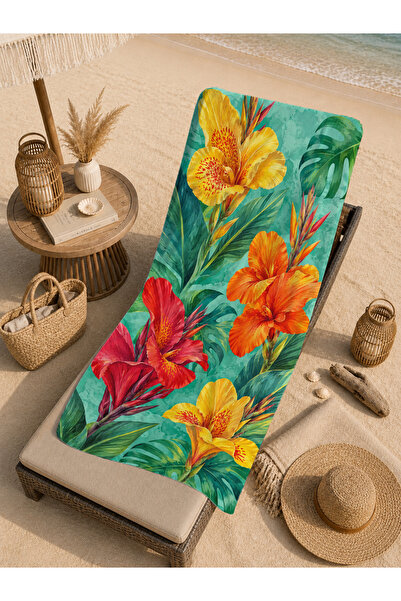 Evmila Tropical Orange Yellow Hibiscus Floral Patterned 70X150 Beach Towel - ...