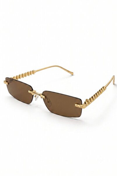 chwain Vittoria Rimless Women's Sunglasses - Rectangular Uv400 with Gold Pyra...