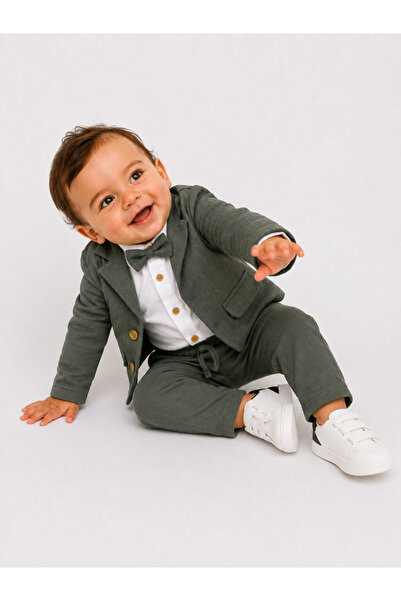 tinytrends Erkek Bebek Zıbınlı Gömlek Papyonlu Takım Elbise
