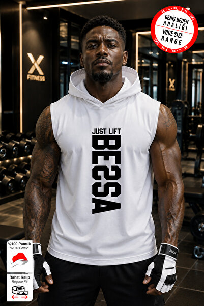 BESSA White Just Lift Black Printed Crew Neck Sports Athlete T-Shirt Cotton S...