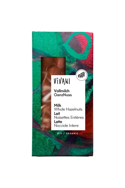 Vivani Ciocolată cu lapte cu nuci întregi bio, 100g
