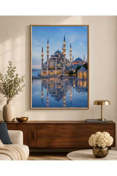 RDEKOR Tablou decorativ cu ceas albastru din Moscheea Sultanahmet, cu cadru d...