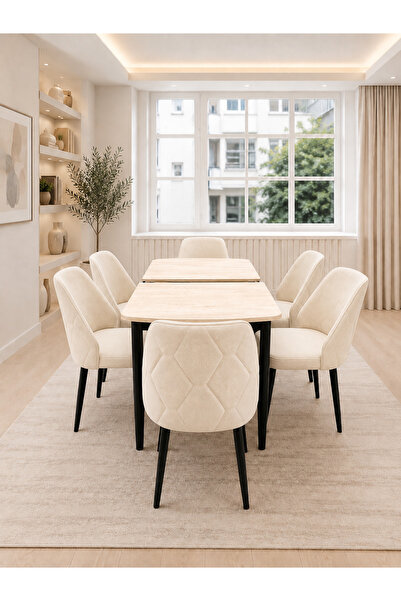 Concept Ayz Home Vienna Nova Serisi 6 Kişilik Krem Kumaş Traverten Mdf Açılab...