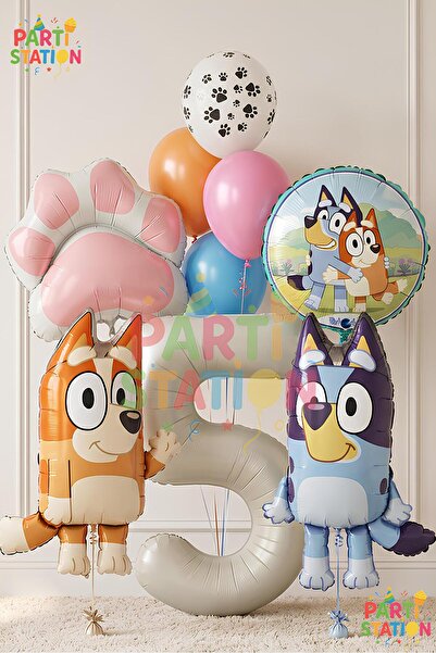 Parti Station Bluey and Chilli Concept 5-Year-Old Foil Balloon Set – 9-Piece ...