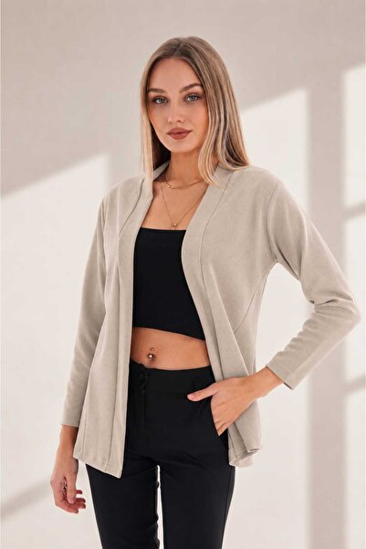 DEVRİMAY TEKSTİL Stone Color Shawl Collar Lycra Crepe Jacket