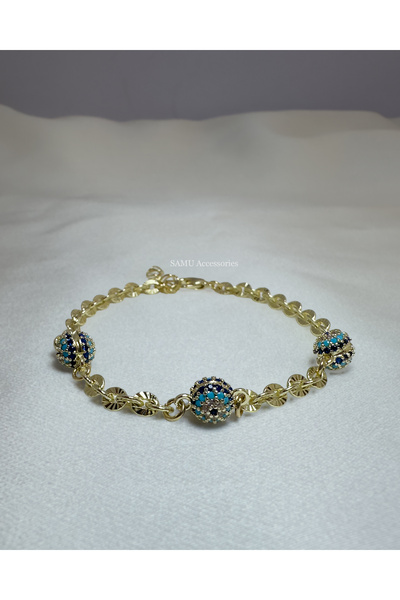 Samu Accessories Triple Gold Evil Eye Beaded Zirconia Bracelet - Triple Gold ...