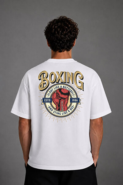 VSRN Tricou supradimensionat alb cu imprimeu pe spate și design de box Stinging