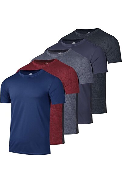 Real Essentials 5 Pack: Men’s Short Sleeve Dry Fit Active Crew Neck T Shirt -...