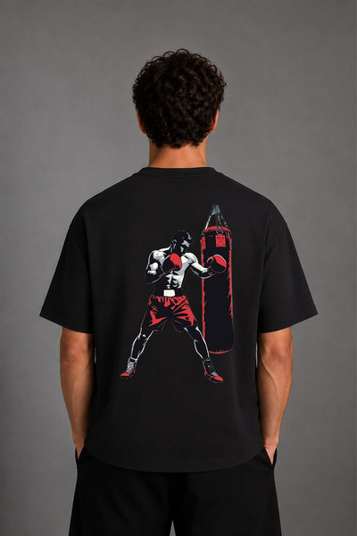 VSRN Tricou oversize negru cu imprimeu pe spate, design Boxer Training