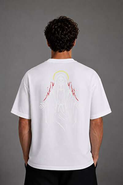VSRN Tricou oversize alb cu imprimeu pe spate cu design Magician Skeleton