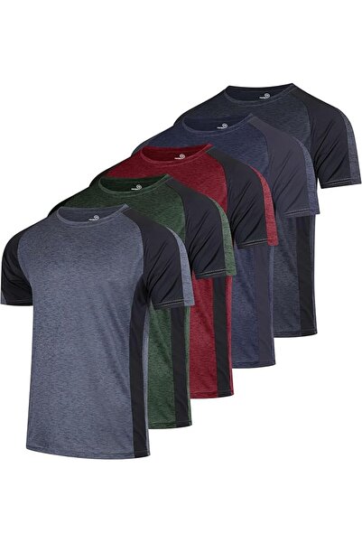 Real Essentials 5 Pack: Men’s Short Sleeve Dry Fit Active Crew Neck T Shirt -...