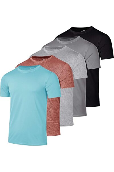 Real Essentials 5 Pack: Men’s Short Sleeve Dry Fit Active Crew Neck T Shirt -...