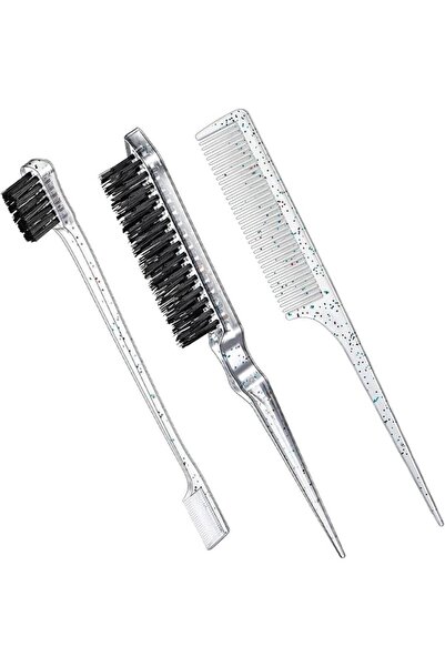 Geiserailie 3 Pcs Slick Back Hair Brush Set Bristle Brush Edge Control Teasin...