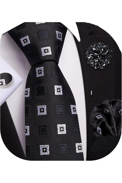 Dubulle Mens Paisely Silk Tie for Men Necktie and Pocket Square Set