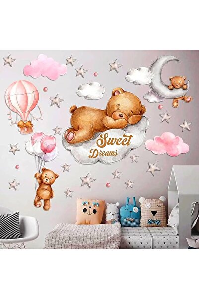 GENERAL Tedy Bear Sleeping on The Moon and Stars Wall Stickers for Kids Baby ...