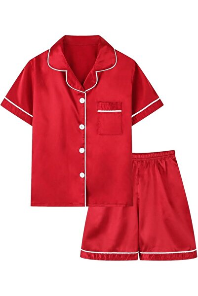 GENERAL Schbbbta Girls Boys Satin Pajamas Set, 2Piece Silk Nightwear Button-D...