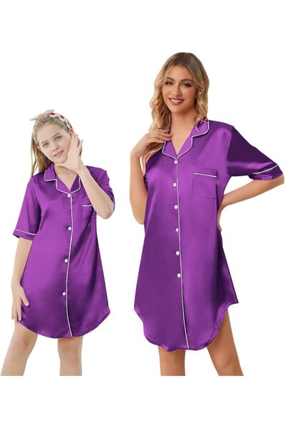 GENERAL Schbbbta Girls Boys Satin Pajamas Set, 2Piece Silk Nightwear Button-D...