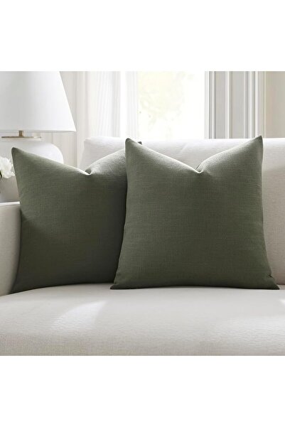 Meekio Set of 2 Dark Sage Pillow Covers 18 x 18 Inch Farmhouse Boho Decorativ...