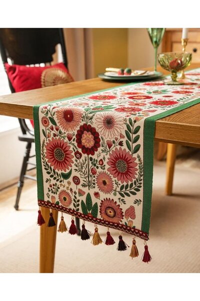 Generic Brand 13 x 72 inch table runner, vintage luxury tassel series, suitab...