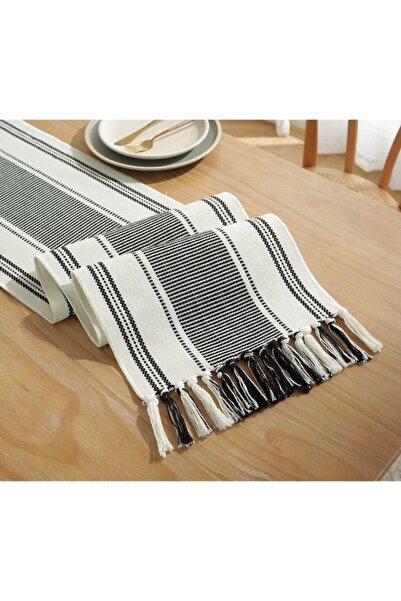 Generic Brand Black and white table runner, modern farmhouse décor, natural c...