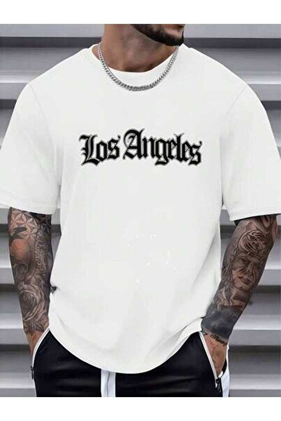 4CR Mens Clothes Los Angeles Print White TShirt, Unisex Casual Crew Neck Tshi...