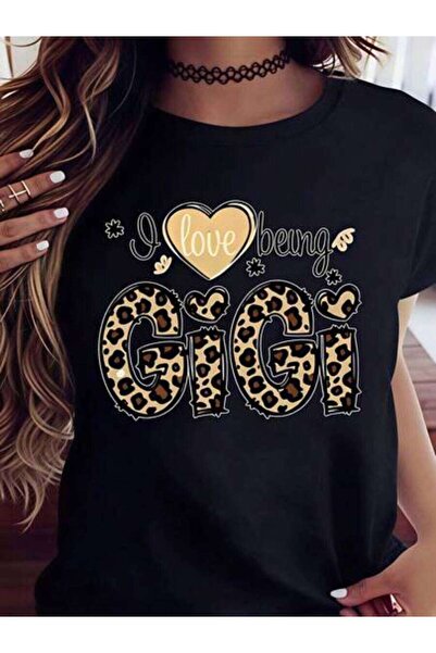 23ERVA Women's I Love Being Gigi Leopard Print Design, Pure Cotton T-Shirt, C...