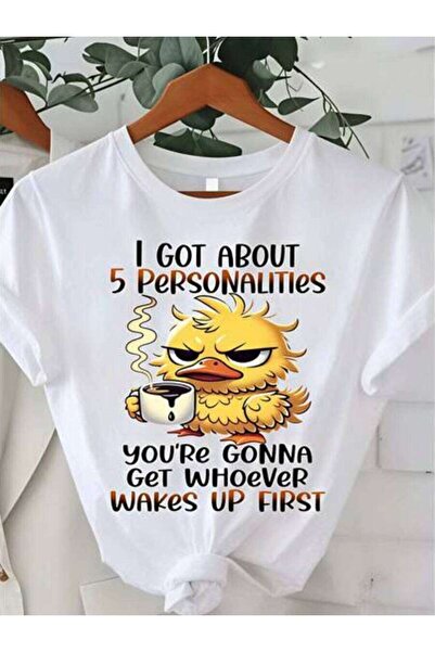 23ERVA Casual, Women's T-Shirt, Duck With Coffee And Text Design, Everyday We...