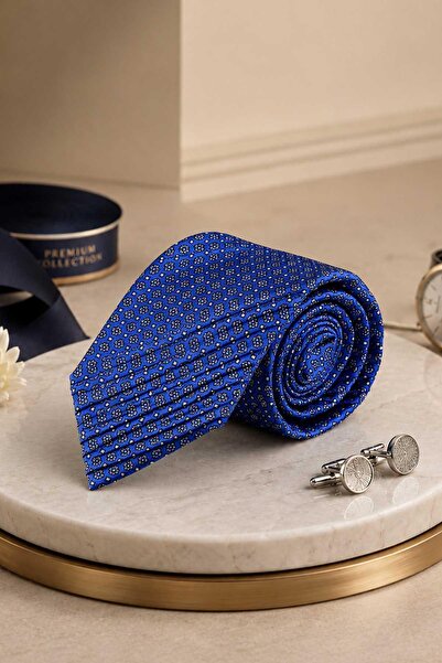 Kravatkolik Blue Floral Pattern Italian Silk Pleated Tie Est245