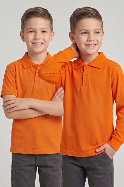 nacar çarşı Children's Orange 2-Piece Polo Collar Short Sleeve and Long Sleev...