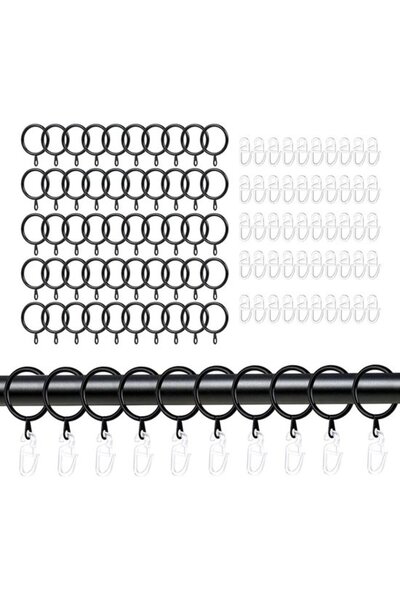 Morvena Picks Pachet de 50 inele negre pentru perdele de 30 mm cu cârlige cu ...