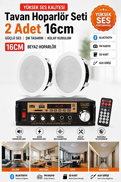 Genel Markalar Tavan Hoparlör Seti (1 Adet Anfi 400W Bluetooth Usb Sd Fm + 2 ...