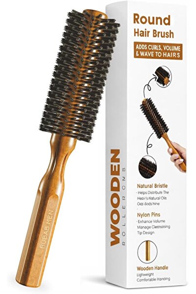 RUBAB MEN Premium Round Hair Comb with Natural Bristles + Soft Scalp Massage ...